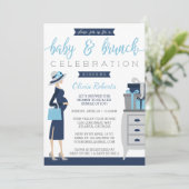 Invitation Baby shower Bébé & Bruch, Bleu, Gris (Debout devant)