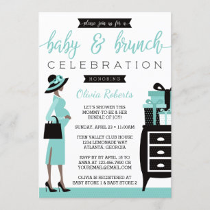 Invitation Baby shower bébé & bruch Invitation, Turquoise, No