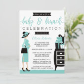 Invitation Baby shower bébé & bruch Invitation, Turquoise, No (Debout devant)