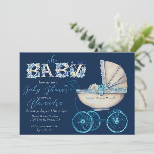 Invitation Baby shower bébé Buggy Boy (Debout devant)