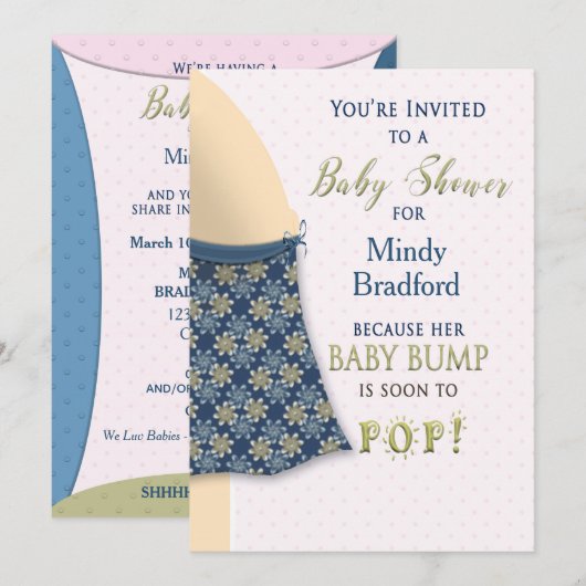 INVITATION baby shower - BÉBÉ BUMP - HUMOUR AMUSAN (Devant / Derrière)