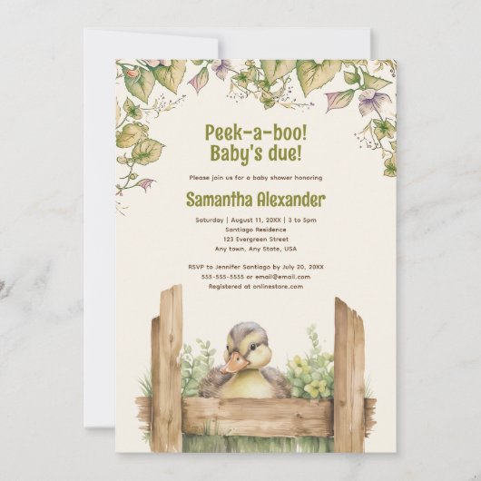 Invitation Baby shower bébé canard (Devant)