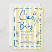 Invitation Baby shower bébé Ciao jaune bleu dessiné à la main (Devant)