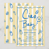 Invitation Baby shower bébé Ciao jaune bleu dessiné à la main (Devant / Derrière)