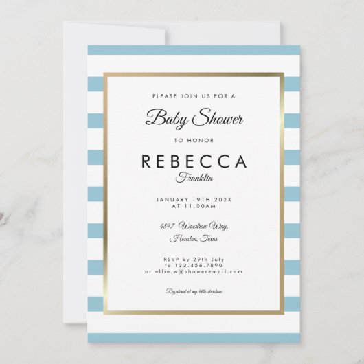 Invitation Baby shower Bébé classique Bleu à rayures / Sprink (Devant)