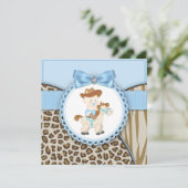 Invitation Baby Shower Bébé Cowboy Brun Bleu (Debout devant)