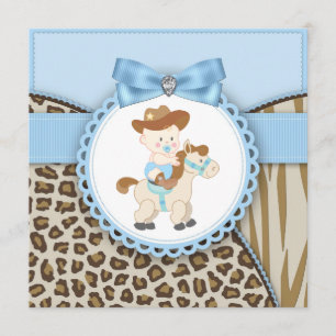 Invitation Baby Shower Bébé Cowboy Brun Bleu