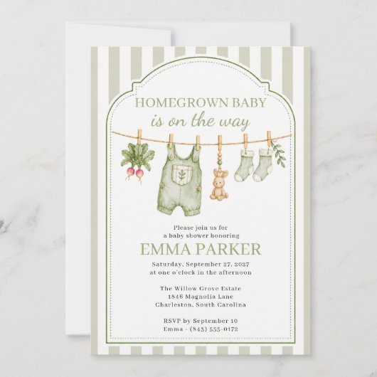 Invitation Baby Shower Bébé Croissance Douce Gingham (Devant)
