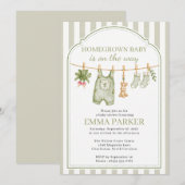 Invitation Baby Shower Bébé Croissance Douce Gingham (Devant / Derrière)