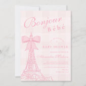 Invitation Baby shower Bebe de Bow rose Bonjour (Devant)