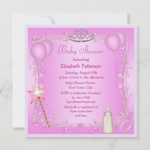 Invitation Baby shower bébé de Princesse rose Dummy & Bottle