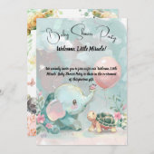 Invitation Baby shower bébé éléphant et tortue (Devant / Derrière)