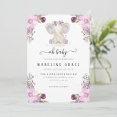 Invitation Baby shower bébé éléphant fille (Debout devant)