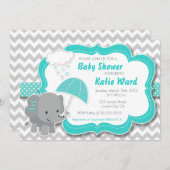 Invitation Baby shower bébé éléphant garçon Turquoise Blue In (Devant / Derrière)