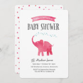 Invitation Baby shower bébé éléphant | rose (Devant / Derrière)