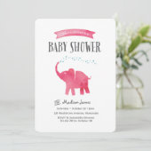 Invitation Baby shower bébé éléphant | rose (Debout devant)