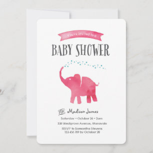 Invitation Baby shower bébé éléphant rose
