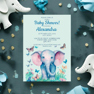 Invitation Baby shower bébé éléphant rose garçons