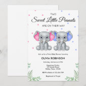 Invitation Baby shower bébé Eléphant Twin Girl (Devant / Derrière)