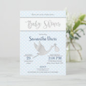 Invitation Baby shower bébé en cigogne d'argent (Debout devant)