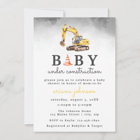 Invitation Baby shower bébé en construction (Devant)