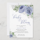 Invitation Baby shower bébé en fleur, bleu et argent (Devant)