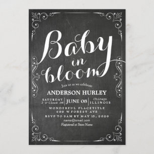 Invitation Baby shower bébé en Fleur Cadre Floral Chalkboard