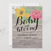 Invitation Baby shower bébé en fleur Chic Fleurs Bois Rustiqu (Devant)