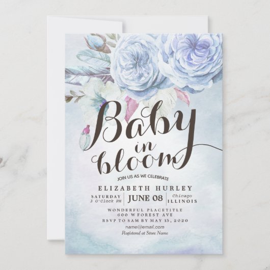 Invitation Baby shower bébé en fleur de Bohème en fleurs plum (Devant)