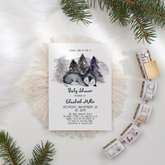 Invitation Baby shower bébé en pingouin dormant