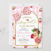 Invitation Baby Shower Bébé Espagnol Ruban Gingham Fraise (Devant)