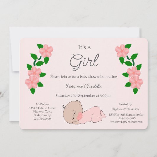 Invitation Baby shower bébé fille (Devant)