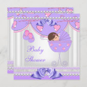Invitation Baby shower Bébé Fille Blanc rose pourpre Perle de (Devant / Derrière)