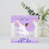 Invitation Baby shower Bébé Fille Blanc rose pourpre Perle de (Debout devant)