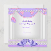 Invitation Baby shower Bébé Fille Blanc rose pourpre Perle de (Dos)