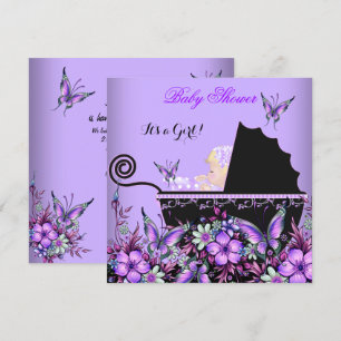 Invitation Baby Shower Bébé Fille Blonde Papillon Violet