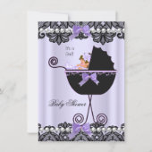Invitation Baby shower Bébé Fille Lavande Violet noir dentell (Devant)