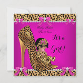 Invitation Baby Shower Bébé Fille Mignonne Chaussure Léopard (Devant)