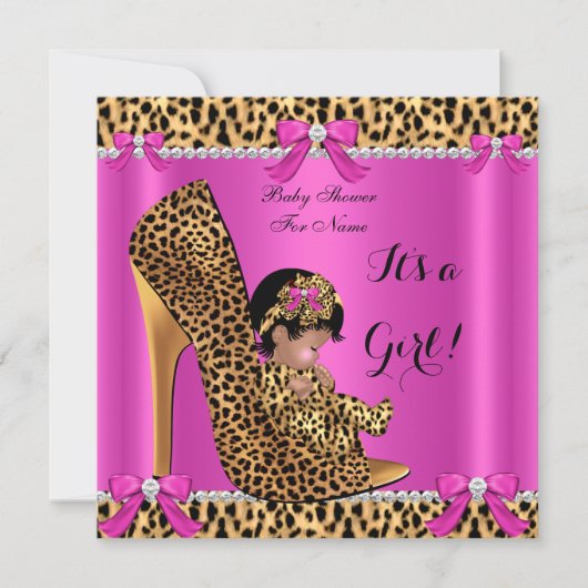 Invitation Baby Shower Bébé Fille Mignonne Chaussure Léopard (Devant)