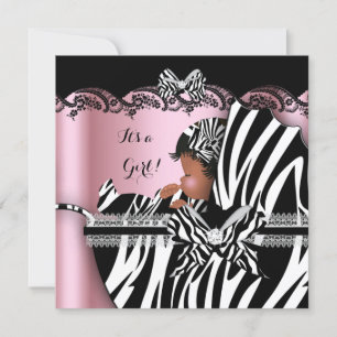 Invitation Baby Shower Bébé Fille Mignonne Éléphant Rose Pram