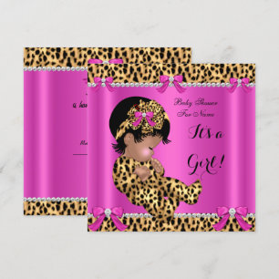Invitation Baby Shower Bébé Fille Mignonne Léopard Rose Chaud