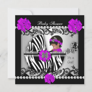 Invitation Baby Shower Bébé Fille Mignonne Zèbre Afro-América