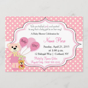 Invitation Baby shower bébé fille ours
