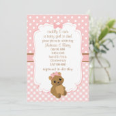 Invitation Baby shower bébé fille ours (Debout devant)