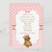 Invitation Baby shower bébé fille ours (Devant / Derrière)