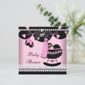Invitation Baby shower bébé fille rose Black Pearl dentelle (Debout devant)