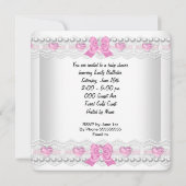 Invitation Baby shower bébé fille rose blanc dentelle Coeur C (Dos)
