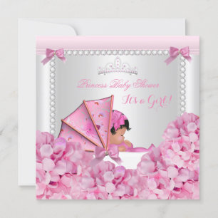 Invitation Baby Shower Bébé Fille Rose Chariot Afro-Américain