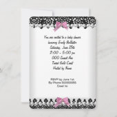 Invitation Baby shower bébé fille rose noir blanc dentelle (Dos)
