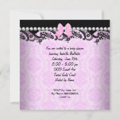 Invitation Baby shower bébé fille rose noir Damask Bow (Dos)